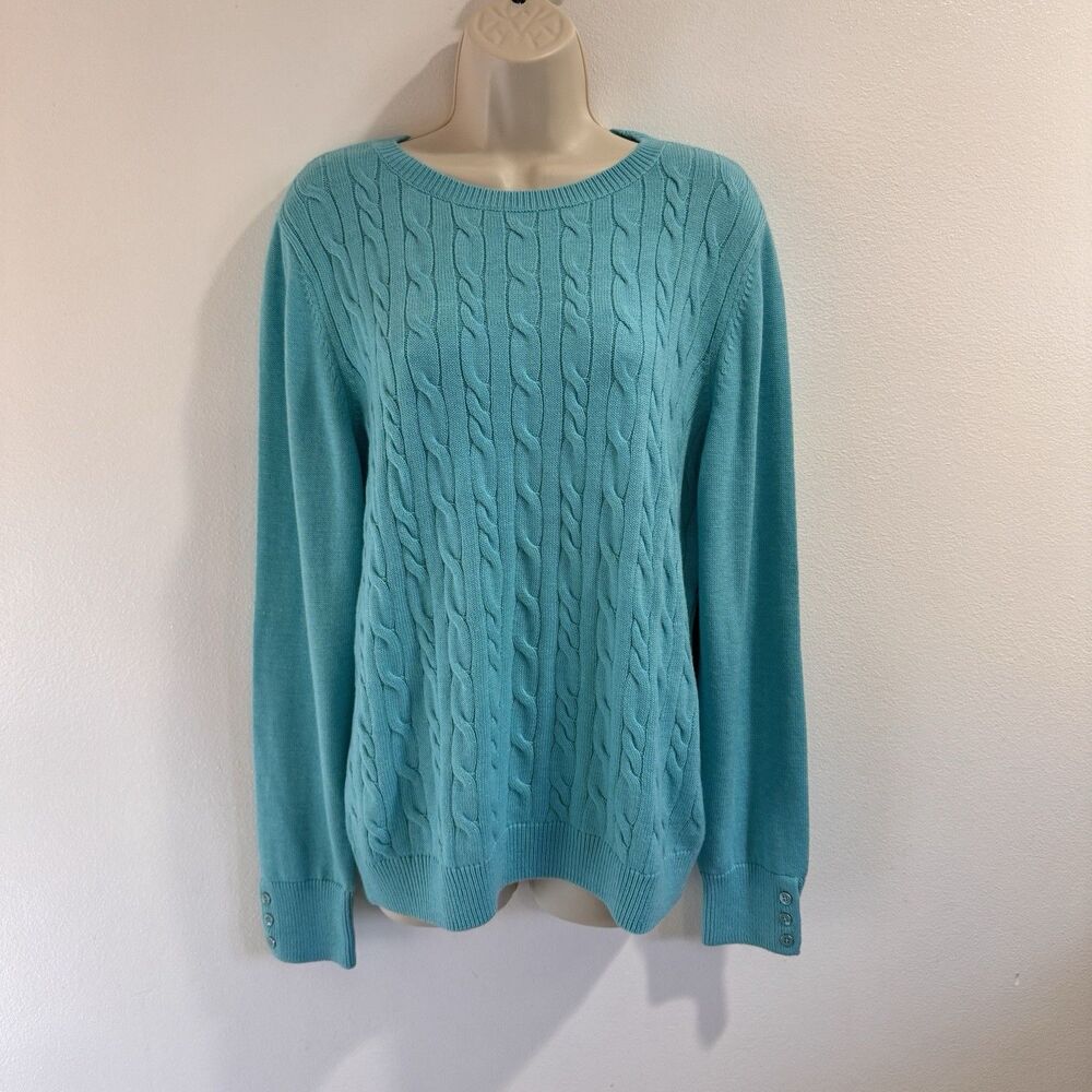 NWOT Talbots Sweater XL Robin Turquoise Blue Cable Knit Lambswool Preppy
